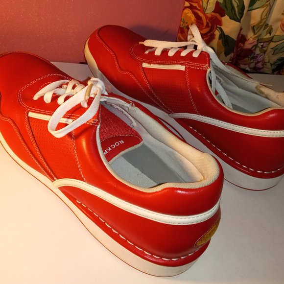 Rockport Shoes Rockport Mens Red Leather Trimmed In White Tennis Shoes Size 4 Poshmark